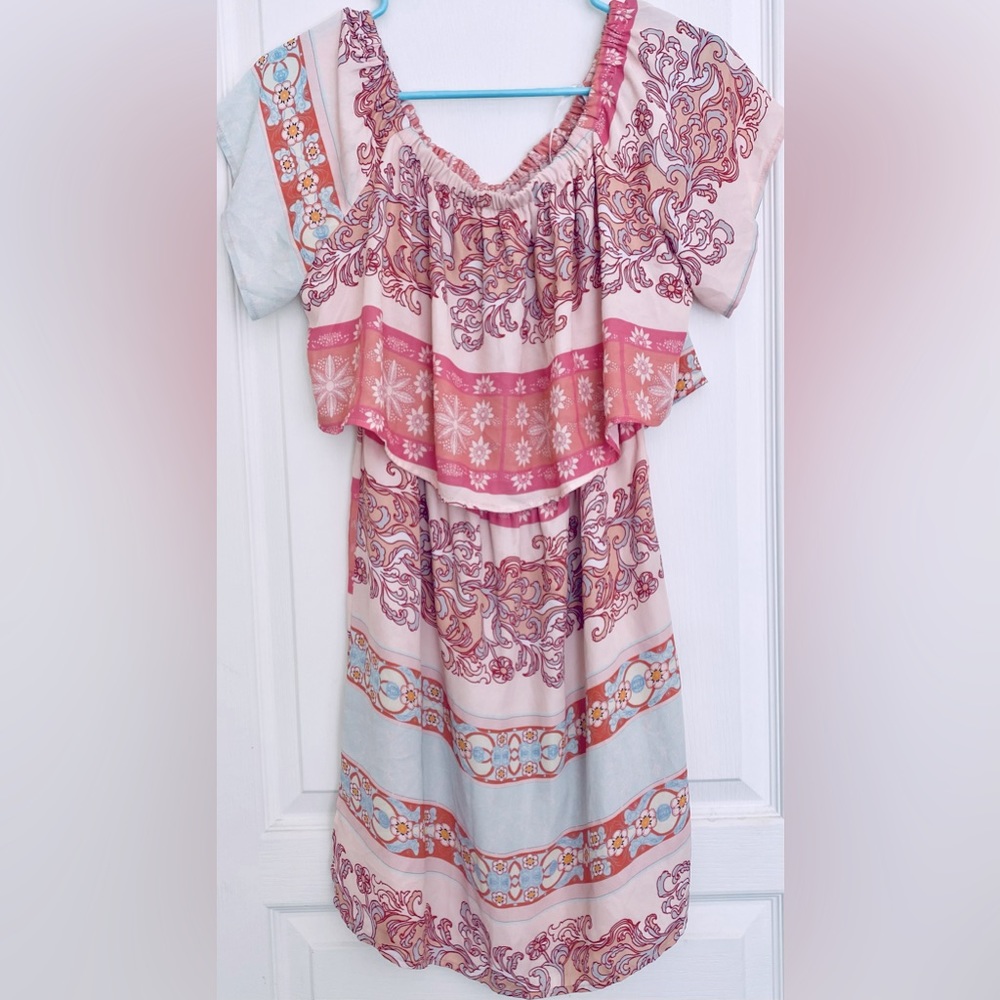 Vtg Amanda Uprichard Flirty Flowing On/Off Shoulder Flounced Bodice Mini Dress